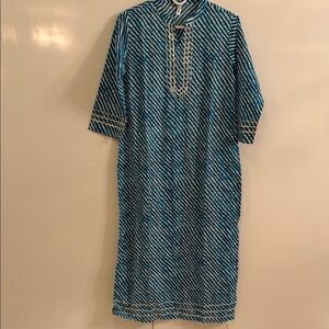 Blue and White Striped Kaftan Dress